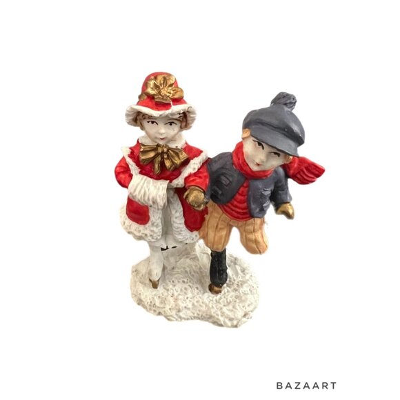 Victorian Christmas Village Mervyn's 4" Boy & Girl Figurine Ice Skating - Picture 1 of 4
